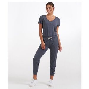 Vuori Azure Heather Short Sleeve V Neck All Day Jumpsuit Romper